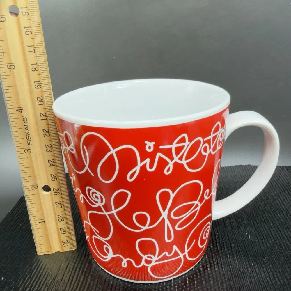 Crate And Barrel Christmas Mug Cup Jingle Bells Mistletoe Candy Cane Set 2 Mugs